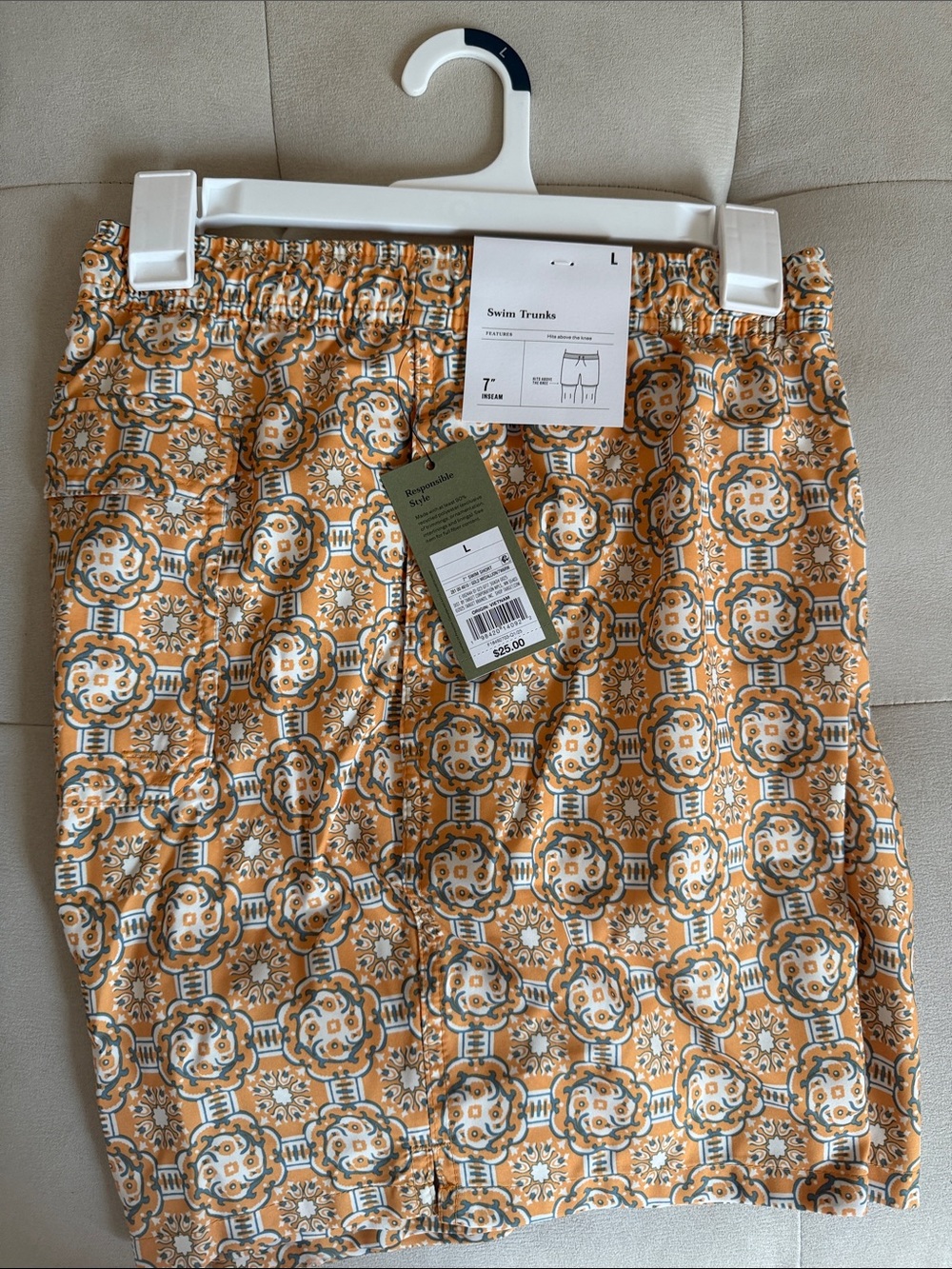Goodfellow & Co Orange and White Patterned Swim Trunks